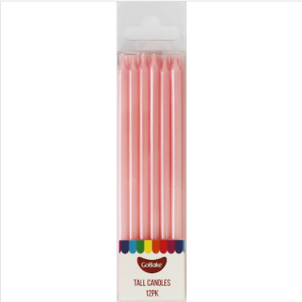 Tall Pastel Pink Cake Candles 12cm (Pack of 12)