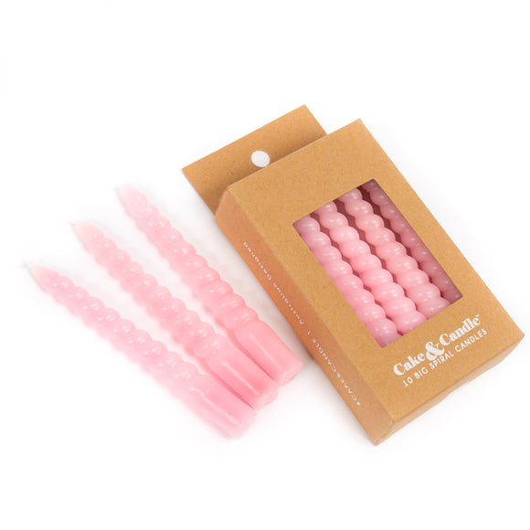 Pink Large Spiral Candles 10cm (Pack of 10)