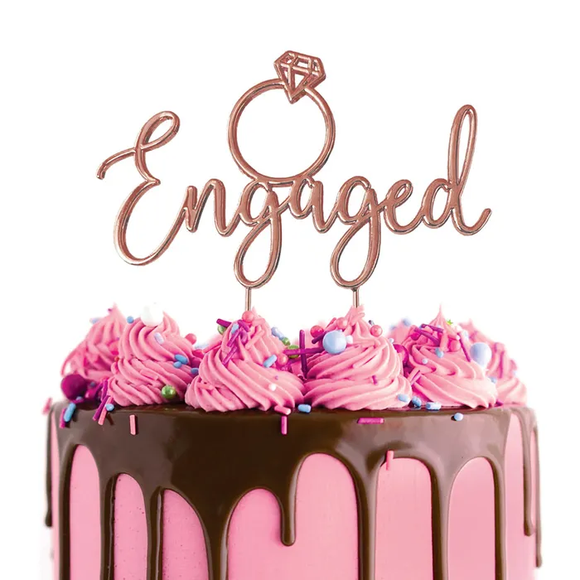 Engaged ROSE GOLD Metal Cake Topper