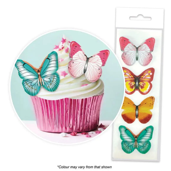 MIXED BUTTERFLIES Edible Wafer Paper Cupcake Toppers - 16 pack
