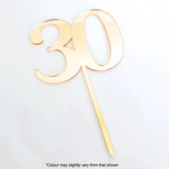 Number 30 Gold Mirror Acrylic Cake Topper