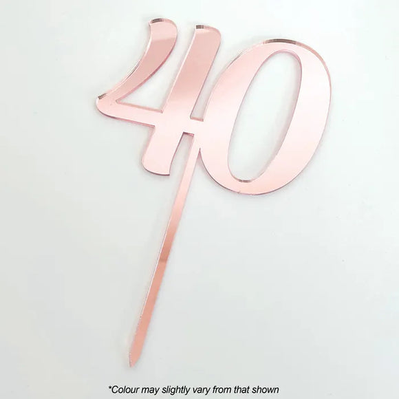 Number 40 Rose Gold Mirror Acrylic Cake Topper