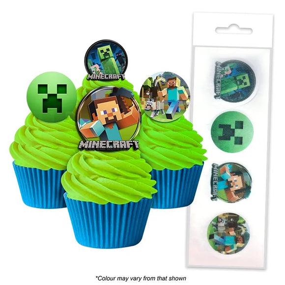 MINECRAFT Edible Wafer Paper Cupcake Toppers - 16 pack