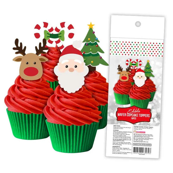 CHRISTMAS  Edible Wafer Paper Cupcake Toppers - 16 pack