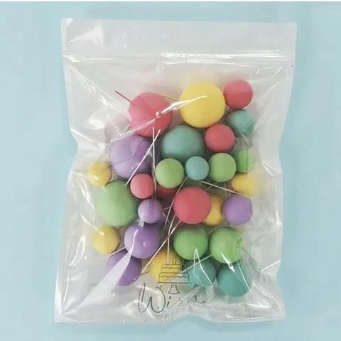 Coloured Ball Cake Toppers - Pastel Rainbow (32 pack)