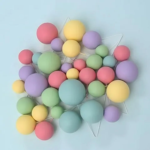 Coloured Ball Cake Toppers - Pastel Rainbow (32 pack)
