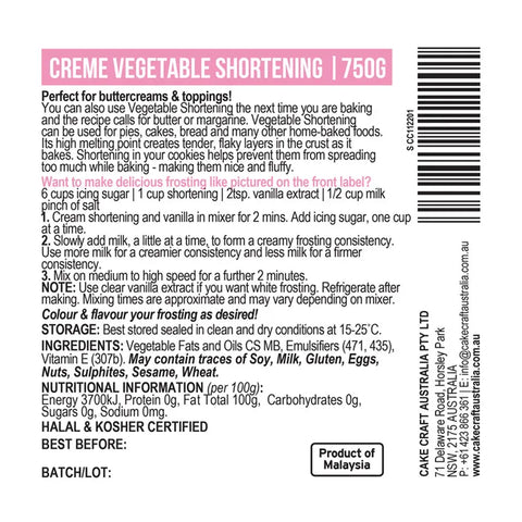 Creme Vegetable Shortening 750g