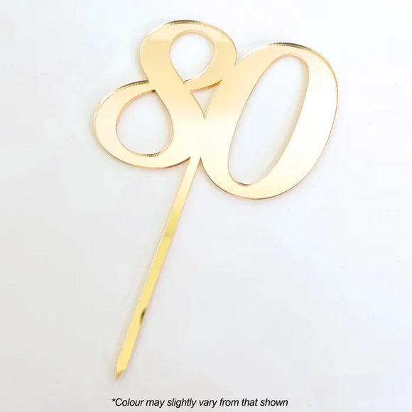 Number 80 Gold Mirror Acrylic Cake Topper