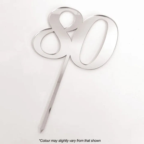 Number 80 Silver Mirror Acrylic Cake Topper