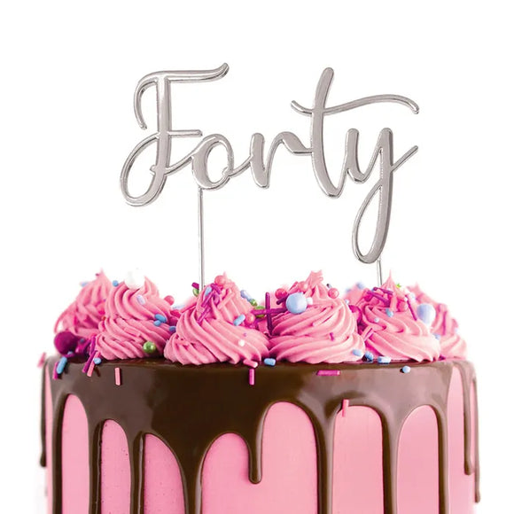 SILVER Metal Cake Topper - Forty