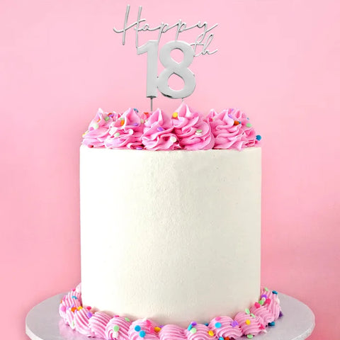 SILVER Metal Cake Topper - Happy 18th