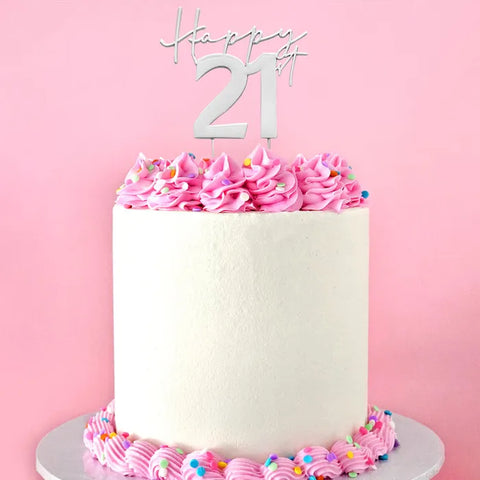 SILVER Metal Cake Topper - Happy 21st