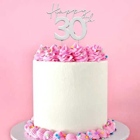 SILVER Metal Cake Topper - Happy 30th