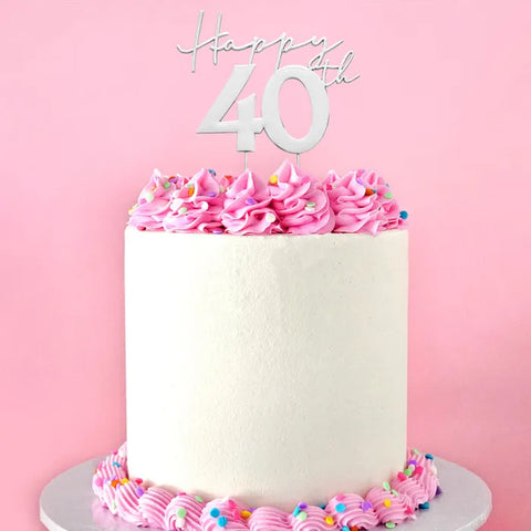 SILVER Metal Cake Topper - Happy 40th