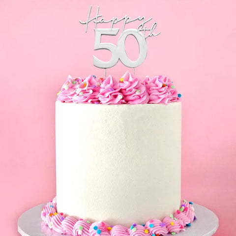 SILVER Metal Cake Topper - Happy 50th