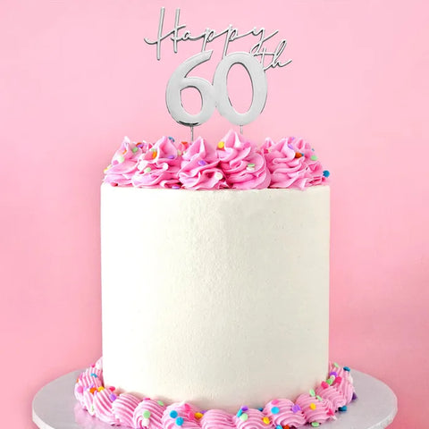 SILVER Metal Cake Topper - Happy 60th