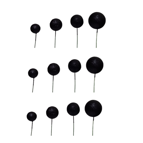 Coloured Ball Cake Toppers - Glitter Black (12 pack)