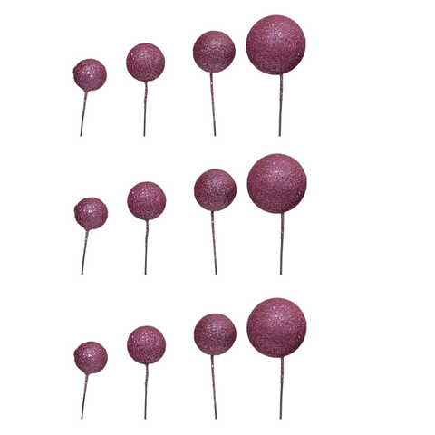 Coloured Ball Cake Toppers - Glitter Pink (12 pack)