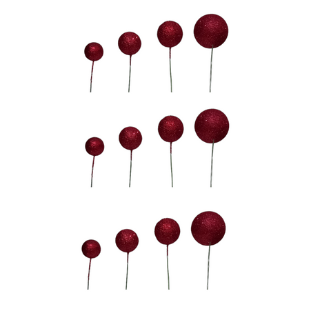 Coloured Ball Cake Toppers - Glitter Red (12 pack)