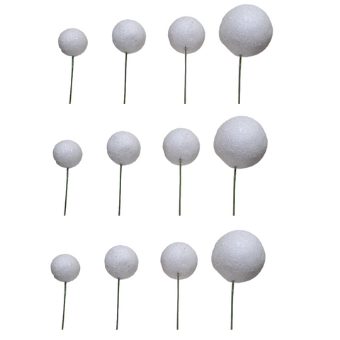 Coloured Ball Cake Toppers - Glitter White (12 pack)