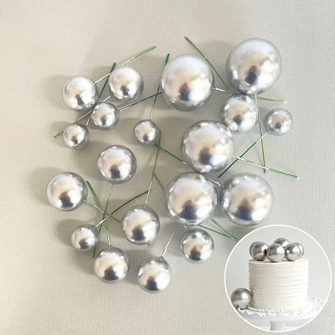 Coloured Ball Cake Toppers - Silver (20 pack)