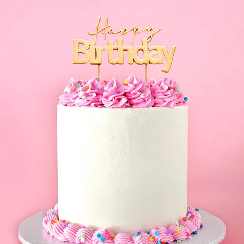 Gold Happy Birthday metal cake topper