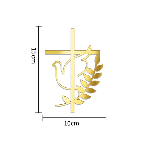 Cross with Peace Dove Acrylic Mirror Gold 14cm