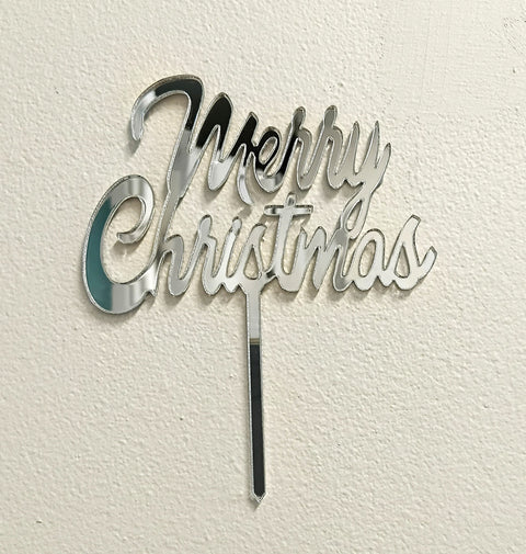 Silver Merry Christmas cake topper