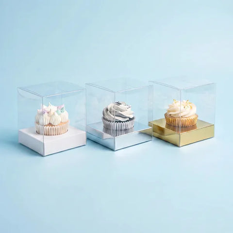 Mondo Clear Cupcake Box 1 Cup - white, gold & silver insert