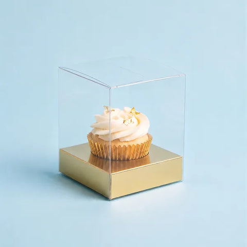 Mondo Clear Cupcake Box 1 Cup - white, gold & silver insert
