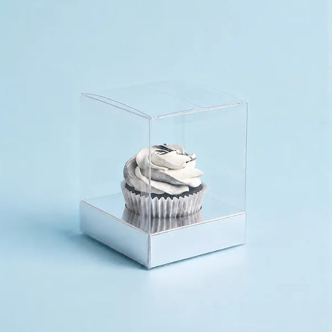 Mondo Clear Cupcake Box 1 Cup - white, gold & silver insert