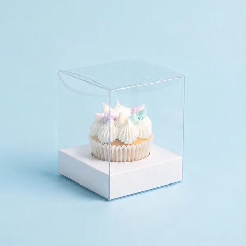 Mondo Clear Cupcake Box 1 Cup - white, gold & silver insert