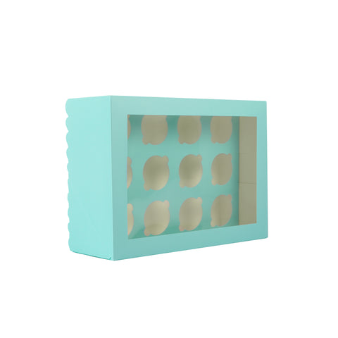 Papyrus & co Scalloped Tall Cupcake Box (12 hole) - Pastel Blue