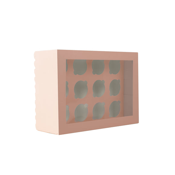 Papyrus & co Scalloped Tall Cupcake Box (12 hole) - Pastel Pink