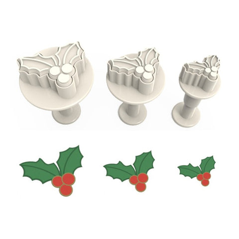 Holly & Berries Fondant Plunger Cutter Set of 3