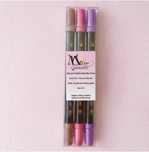 Moreish Cakes Edible Metallic Marker Pens - Pink, Purple, Rose gold