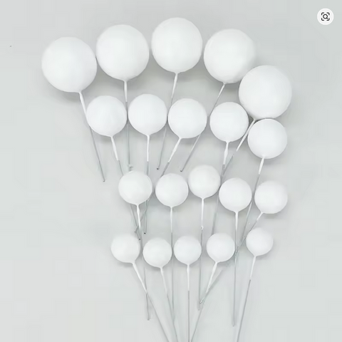 Coloured Ball Cake Toppers - Matt White (20 pack)