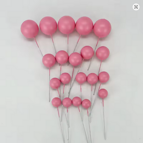 Coloured Ball Cake Toppers - Matt Candy Pink (20 pack)