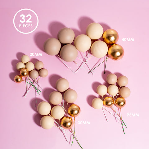 Sprinks Coloured Ball Cake Toppers - Champagne Gold 32 pieces