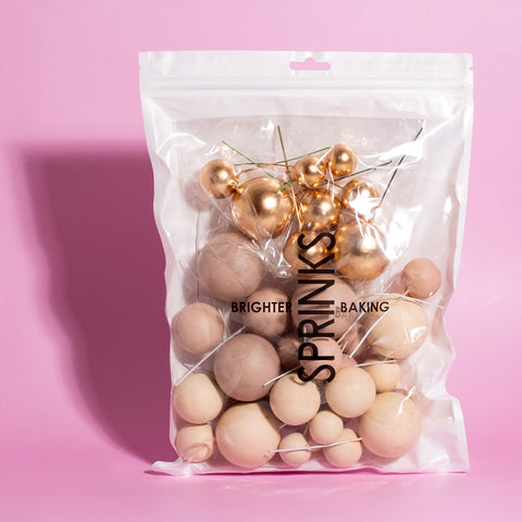 Sprinks Coloured Ball Cake Toppers - Champagne Gold 32 pieces