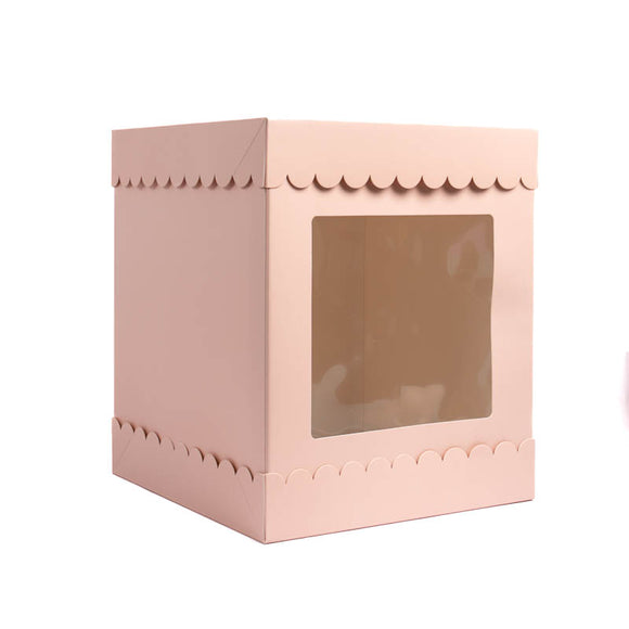 Scalloped Cake Box 10 x 10 x 12 inch - Pastel Pink