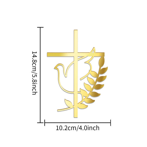 Cross with Peace Dove Acrylic Mirror Gold 15cm