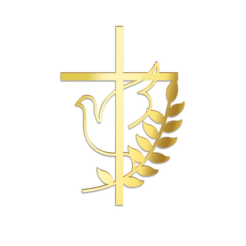 Cross with Peace Dove Acrylic Mirror Gold 15cm