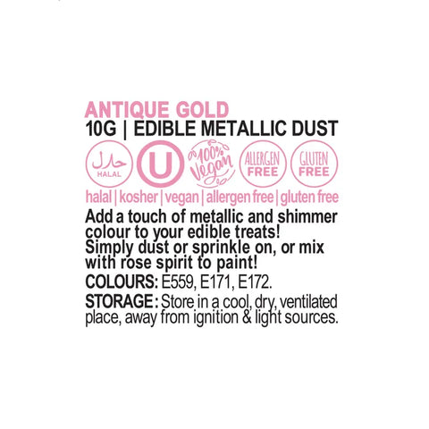Vivid Antique Gold Edible Metallic Lustre Dust 10g