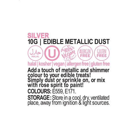 Vivid Silver Edible Metallic Lustre Dust 10g