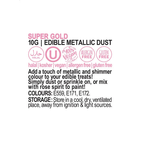 Vivid Super Gold Edible Metallic Lustre Dust 10g