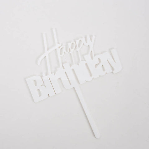 Fun White HAPPY BIRTHDAY Acrylic Cake Topper