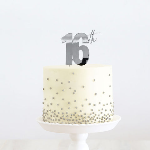 SILVER Metal Cake Topper - 16th