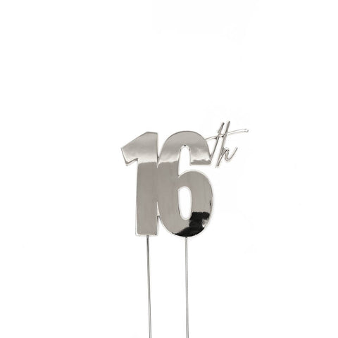 SILVER Metal Cake Topper - 16th