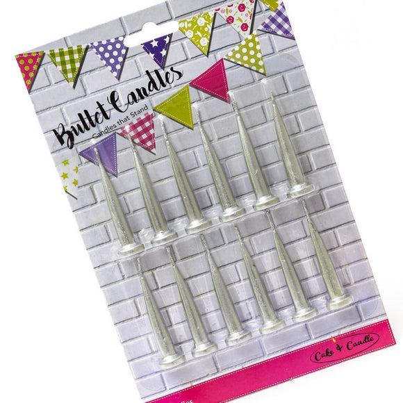 Bullet Candles - Silver (12 pack)